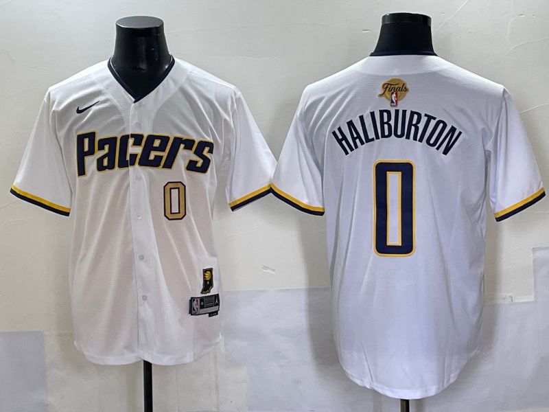 Men 2025 Indiana Pacers 0 Haliburton White Joint Name NBA Jersey style 22